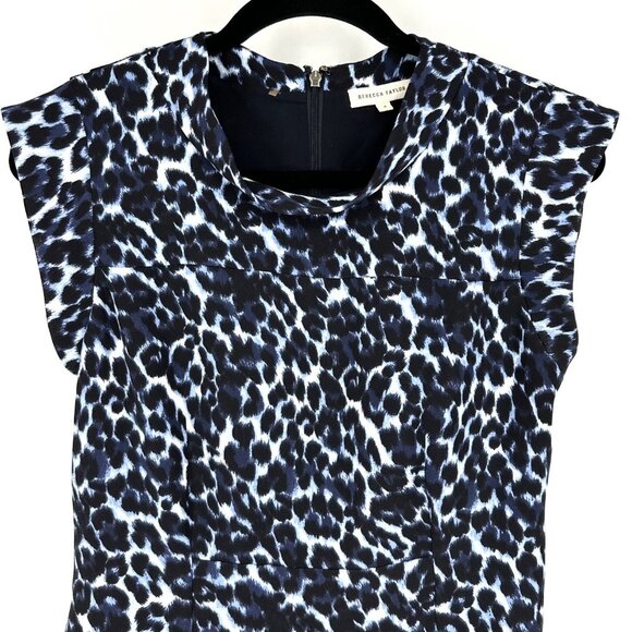 Rebecca Taylor Lynx Blue Leopard Print Mini Fit-n-Flare Dress Blue Size 4 - Picture 3 of 10